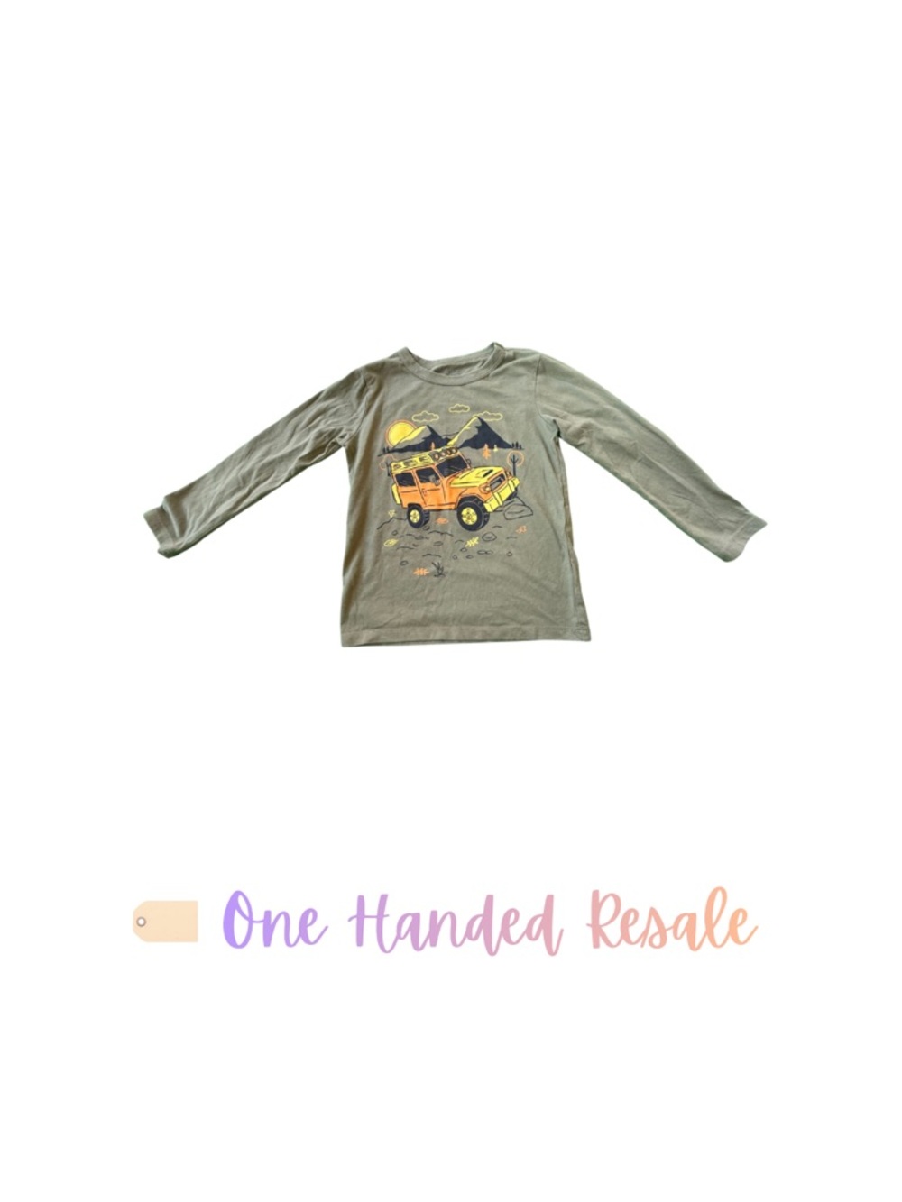 🛻 The Children’s Place Army Green Kids Long Sleeve Jeep Off Road Graphic Tee 5T